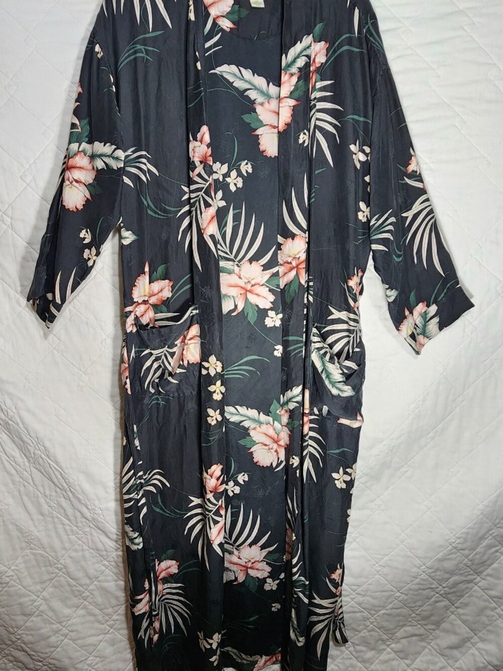 Tommy Bahama Silk Floral Tropical Pineapple Long Kimono Robe XS